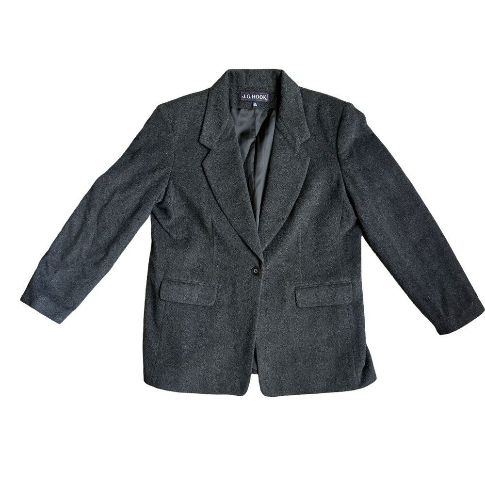 Vintage Wool Cashmere‎ Blazer Jacket 16 Charcoal Dark Academia Preppy Old Money